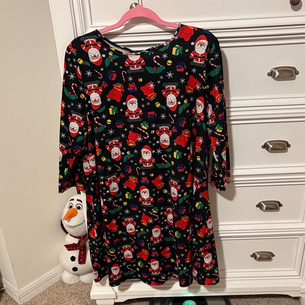 Festive Santa Women’s Dress - Black and Red Large